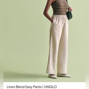 Uniqlo Cream Linen-Blend Wide-Leg Easy Pants